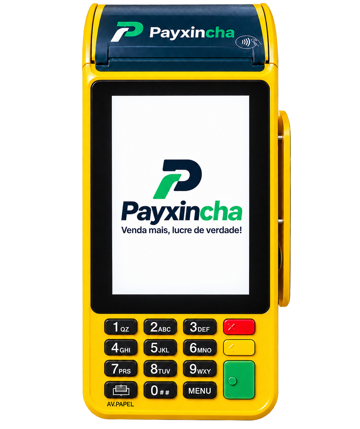 Maquininha Payxincha amarela com tela e teclado